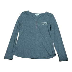 Reitmans Shirt Womens Small Gray Long Sleeve Coffee Time Henley Graphic Top